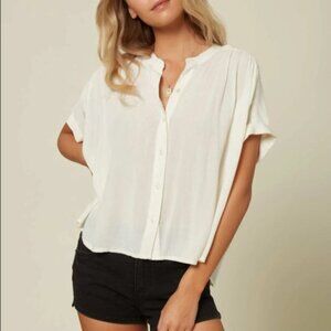 O'Neill Shelly Top Womens Off White Button Front Short Sleeve Blouse Size Small